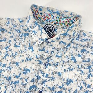Robert Graham Mens Classic Fit Short Sleeve Button Down Shirt Blue White Size M